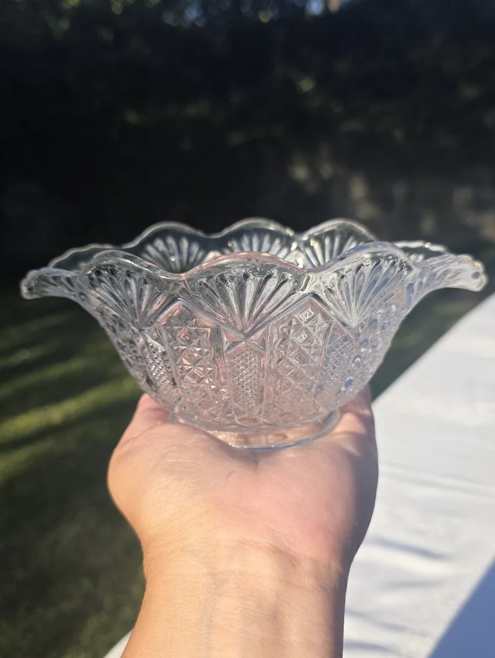 Antique EAPG US Glass Panama Berry Fruit Bowl Ruffled Clear 1904 Pristine